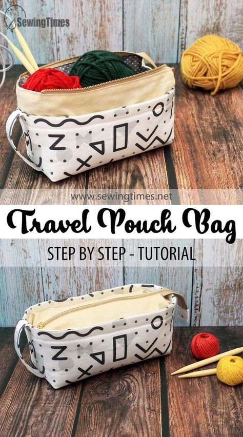 Travel Pouch Pattern, Pencil Bag Sewing Pattern, Pen Pouch Diy, Travel Pouch Diy, Sewing Times, Crochet Pencil Pouch, Diy Pouch Bag, Pencil Pouch Diy, Crochet Pouches