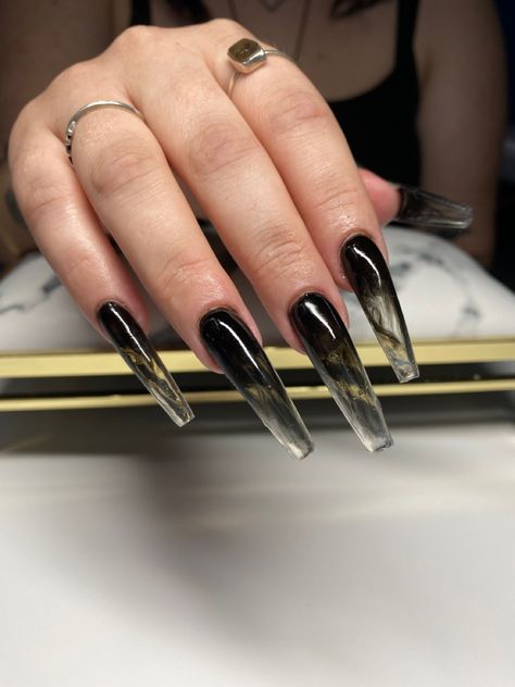 Black Coffin Nails, Clear Acrylic Nails, Matte Black Nails, January Nails, Black Acrylic Nails, Gel Nail Extensions, Black Nail Art, Ombre Acrylic Nails, Goth Nails