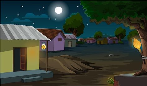 Vector 2d village night scene | Premium Vector #Freepik #vector #winter-village Cartun Background Village, Cartoon House Background Night, Cartoon Baground Village, Cartoon Village Video, Cartoon Night Background, Village Cartoon Background Hd, Cartoon House Animation, Cartoon Village Background, Cartoon Background Hd