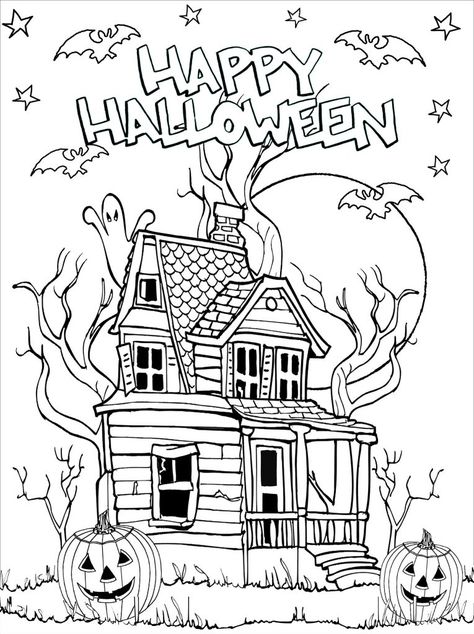 31 Halloween Coloring Pages For Kids That Are Totally Free! Halloween Coloring Pictures, Halloween Coloring Pages Printable, Halloween Coloring Sheets, Free Halloween Coloring Pages, Image Halloween, Halloween Kunst, House Colouring Pages, Pumpkin Coloring Pages, Halloween Coloring Book