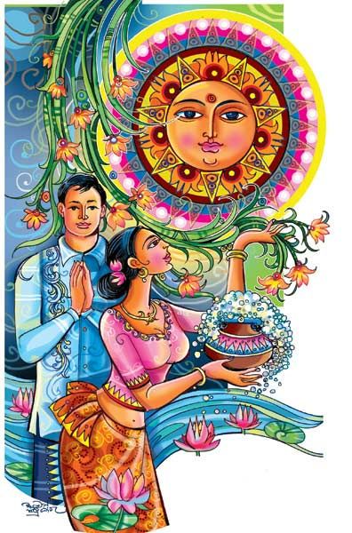 Rituals Connected to Sinhala & Tamil New Year Sinhala New Year Wishes, Sinhala And Tamil New Year, Sinhala Tamil New Year, Chhat Pooja, Tamil New Year, New Year Wishes Quotes, Contemporary Folk Art, New Year Art, New Year Pictures