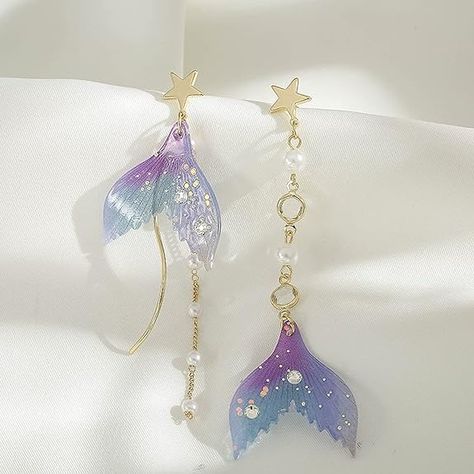 Amazon.com: Mermaid Earrings Mermaid Tail Earrings for Women, Mermaid Dangle Drop Earrings Fish Tail Dangly Earrings, Pearl Resin Hypoallergenic Earrings, Mermaid Jewelry Gifts for Women Girls (Purple) (Purple): Clothing, Shoes & Jewelry Mermaidcore Aesthetic Jewelry, Mermaid Tail Earrings, Summer Court, Fantasy Crown, Purple Clothing, Pearl Resin, Mermaid Earrings, Mermaid Jewelry, Fish Tail