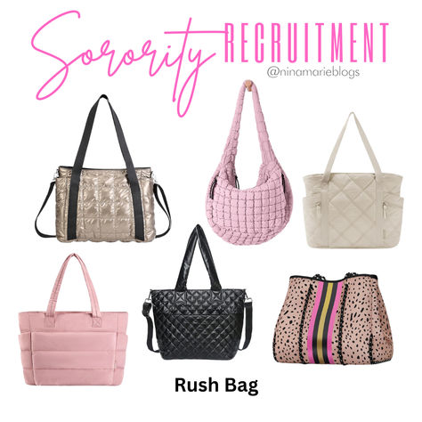 Sorority recruitment rush bag recommendations. These bags are affordable, won't break the bank, and can be used for other things like the gym, weekend getaways, sleepovers, etc. Some of these are also waterproof and can fit all of your sorority rush-week essentials.  #sorority #sororityrush #rushbag #amazonfinds Sorority Rush Bag, Sorority Rush Week Outfits, Rush Bag, Sorority Rush Week, Sorority Recruitment Themes, Rush Week Outfits, Sorority Pictures, Bag Packing List, Sorority Rush Themes