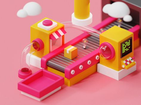 Museum Exhibition Design, Candy Factory, Isometric Design, Isometric Illustration, 3d Studio, Game Illustration, Motion Design Animation, Ui Design Inspiration, 3d Artwork