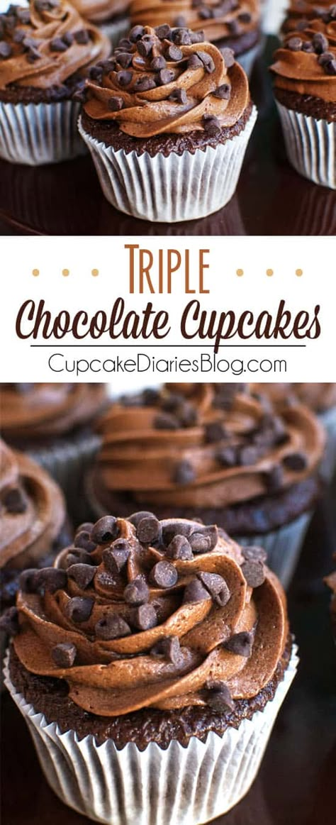 Triple Chocolate Cupcakes Cupcakes With Frosting, Whip Frosting, Low Carb Backen, Future Chef, Cupcake Shop, Chocolate Buttercream Frosting, Gateaux Cake, Chocolate Cakes, Chocolate Dessert