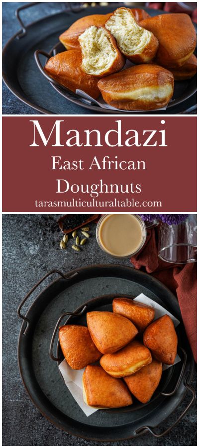 Mandazi (East African Doughnuts) on two round trays next to tea and cardamom. African Desserts Easy, African Pastries, African Dessert Recipes, African Sweets, African Bread, Around The World Recipes, Mandazi Recipe, African Desserts, African Meals