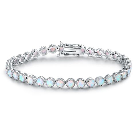 Barzel White Rhodium-Plated-Created Opal Crown Tennis Bracelet Opal Crown, Crown Bracelet, Rose Gold Gifts, Hypoallergenic Jewelry, Opal Bracelet, Opal Stone, Quartz Bracelet, Opal Jewelry, Tennis Bracelet