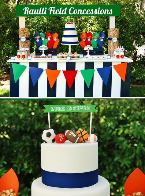 "Let's Play Ball" Sports Party {Boys Birthday} // Hostess with the Mostess® Sports Party Favors, Concession Stands, Sports Party Decorations, Sports Theme Birthday, Ball Birthday Parties, Sports Birthday Party, Sport Cakes, Ball Birthday, Sports Birthday