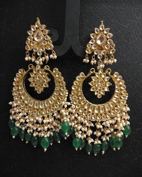 Kundan Earring Indian Wedding Jewelry Chandbali Bollywood Fashion Gold Finish Chandelier Earrings Handmade Polki Jadau Green Color Earrings #CustomCelebrityEar #BridalEarrings #WeddingAccessories #BollywoodEarrings #BridalJewelry #KundanJewelry #GoldPlatedEarrings #ChandelierEarrings #KundanEarrings #StatementEarrings Green Earrings Indian, Kundan Chandbali, Beige Jewelry, Earring Indian, Earring Bridal, Indian Jewelry Earrings, Perhiasan India, Kundan Jewelry, Chandbali Earrings