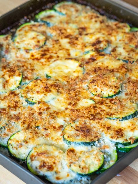 Cheesy Scalloped Zucchini | 12 Tomatoes Scalloped Zucchini, Side Vegetables, 12 Tomatoes Recipes, Zucchini Tomato, Baked Squash, Zucchini Recipe, Baked Veggies, Dried Thyme, Fine Cooking