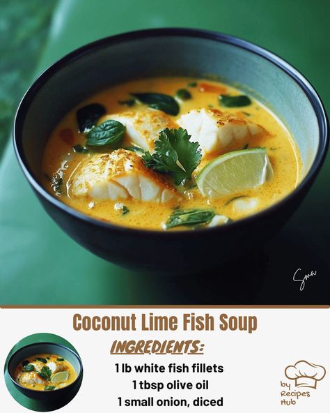 Coconut Lime Fish Soup Soup Store, Baked Meatloaf, Crockpot Meatloaf, Coconut Fish, Mexican Casserole Recipe, Chicken Parmesan Pasta, Chicken Pasta Bake, Lemon Chicken Orzo Soup, Fish Soup