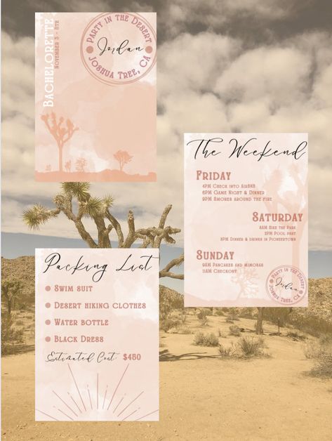 Joshua Tree Bachelorette Party, Joshua Tree Bachelorette, Bachelorette Invite, Party Template, Bachelorette Invitations, Canva Tutorial, Invite Template, Budget Template, Bachelorette Party Favors