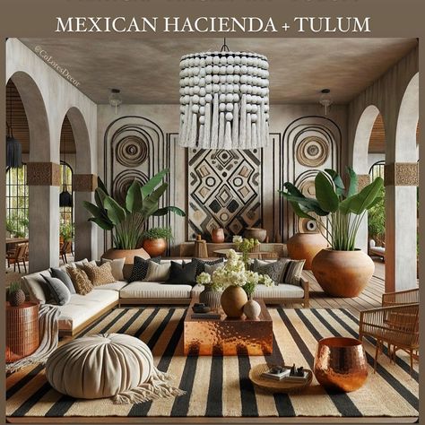 🇲🇽 NEW PROJECT: My @giLherrera twist of Modern Mexican Hacienda Living Area with a VERY Tulum VIBE!! (READ Details Below ⬇️⬇️⬇️) DETAILS: I’m enjoying Our Yolanda 100% Mexican Artisan Statement Tassel Chandelier, Limewash painted walls, 100% Mexican Artisan Macrame Wall Decor, Jute accents, & 100% Mexican Artisan Hand Hammered Copper Coffee Table: what do you think? At CoLores Decor Our team is constantly experimenting with textures & “WOW” styles for a UNIQUE statement design for any room... Mexican Resort Decor, Modern Mexican Hacienda, Resort Decor, Copper Coffee Table, Tassel Chandelier, Mexican Hacienda, Limewash Paint, Modern Mexican, Macrame Wall Decor