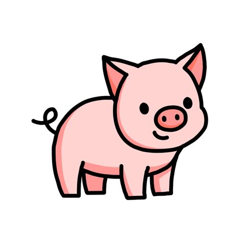 Cute pig Farm Cartoon, Easy Animal Drawings, Pig Drawing, Pig Art, Animal Doodles, Cute Kawaii Animals, Desen Anime, Pig Cartoon, Cute Pig