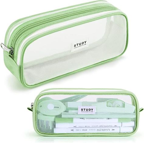 Highschool Supplies, Mesh Pencil Case, Clear Pencil Case, School Pencil Case, Cute Pencil Case, Green School, School Tool, Pen Bag, Plastic Pouch