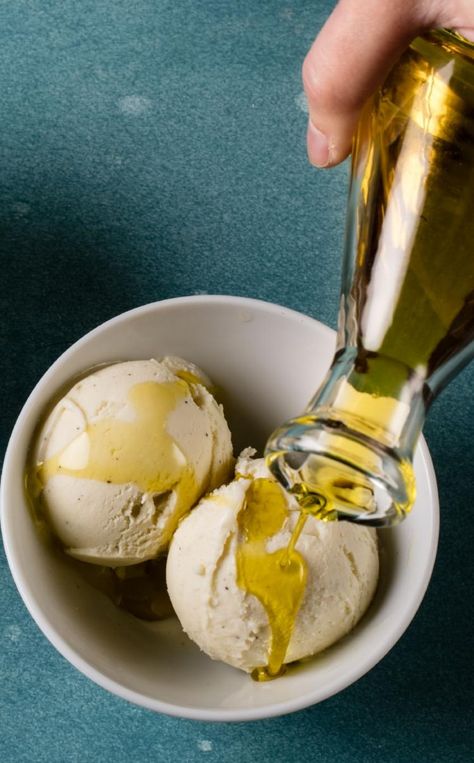 Olive Oil Ice Cream: Stand out from the crowd with our Olive Oil Ice Cream. A pinch of black pepper reinforces the oil’s fresh, peppery notes. Olive Oil Ice Cream, Jelly Gummies, Caramel Chocolate Bar, Donut Toppings, Cookie Toppings, America's Test Kitchen Recipes, 카페 인테리어 디자인, Cooks Illustrated, Americas Test Kitchen