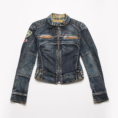 Miss Sixty blue denim biker zip-up jacket with... - Depop Y2k Biker Jacket, Denim Zip Up Jacket, Denim Moto Jacket, Lady Biker Aesthetic, Biker Aesthetic Outfits, Biker Denim Jacket, Diesel Denim Jacket, French Style Outfits, Denim Biker Jacket