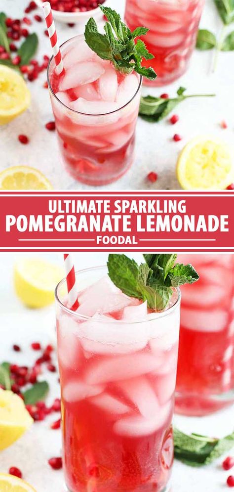 Pomegranate Lemonade, Pomegranate Cocktail, Pomegranate Drinks, Summer Drinks Nonalcoholic, Easy Mocktail Recipes, Girly Drinks, Sparkling Lemonade, Mocktail Recipes, Drink Recipes Nonalcoholic