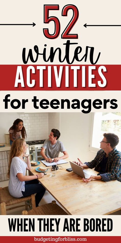 Is your teen looking for fun things to do this winter? These 52 Best Winter Activities for Teens who are bored are the perfect solution to conquer that cabin fever. Winter Activities For Teens, Fun Activities For Teens, Teenager Activities, Cabin Activities, Activities For Teenagers, Winter Family Activities, Youth Group Activities, Fun Indoor Activities