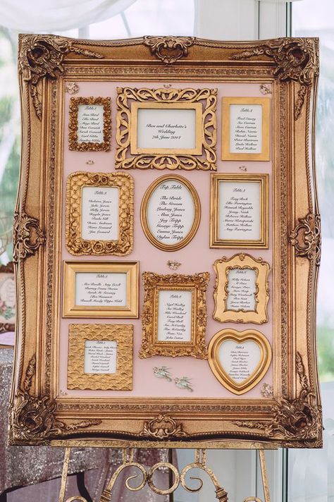 gold frame seating chart Unique Seating Chart Wedding, Reception Seating Chart, Table Seating Chart, Wedding Reception Seating, Gold Wedding Theme, Reception Seating, Wedding Table Plan, Table Plan, Seating Plan