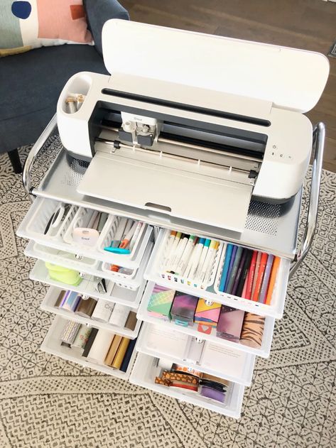 A Look Inside My Cricut Craft Cart - Organized-ish Cricut Craft Cart, Rolling Craft Cart, Craft Room Storage Ideas, Cricut Storage, Room Storage Ideas, Craft Cart, Cricut Supplies, Idee Cricut, Dream Craft Room