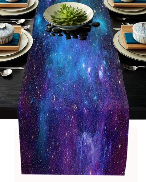 PRICES MAY VARY. Linen Burlap Fabric Table Runner,exquisite sewing.Durable,Heat Resistant,Shrink-Proof,Lightweight,Eco-friendly,Reusable Galaxy Stars in Space Universe Celestial Astronomical Planets Table Runners measures 13"Wx36"L perfect for home,kitchen table,dining table,dresser scarves,coffee table,picnic table,entry way Rectangular table runner 36 Inches Long can be used with placemats,tablecloths,napkins for family daily dinner,wedding,party,Christmas,birthday,Baby Shower,gathering,Housew Stars In Space, Buy Dining Table, Galaxy Wedding, Dining Table Runner, Dining Table Runners, Space Universe, Dresser Scarf, Celestial Wedding, Wedding Party Decor