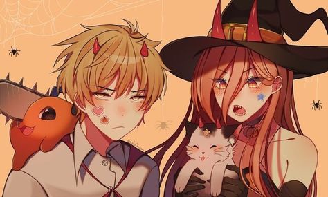 Chainsawman Power, Early Halloween, Anime Halloween, Matching Profile, Matching Halloween, Angel And Devil, 만화 캐릭터, Matching Profile Pictures, Fanarts Anime