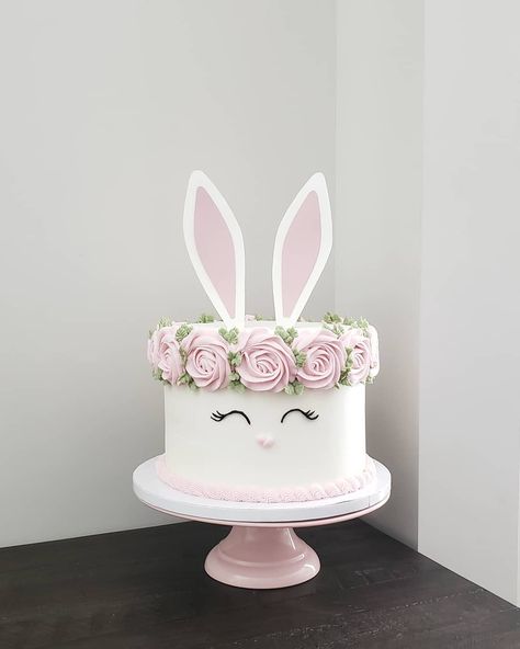 Small Bunny Cake, Cute Bunny Cakes, Bunny Cake 1st Birthday, Bunny Themed Treats, Rabbit Themed Birthday Cake, 1st Birthday Bunny Cake, Some Bunny Is Two Cake, Bunny Cake Ideas Birthday Parties, Easter Bunny Birthday Theme