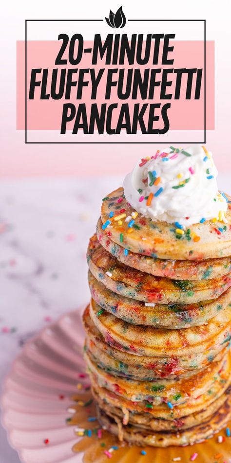 These Funfetti Pancakes are loaded with sprinkles, making them colorful and fun! Plus, they are ridiculously fluffy and easy to make! Funfetti Pancakes, Smoked Salmon And Eggs, Family Friendly Breakfast, Breakfast Specials, Make Breakfast, Pancakes Ingredients, Homemade Pancakes, How To Make Pancakes, Fluffy Pancakes