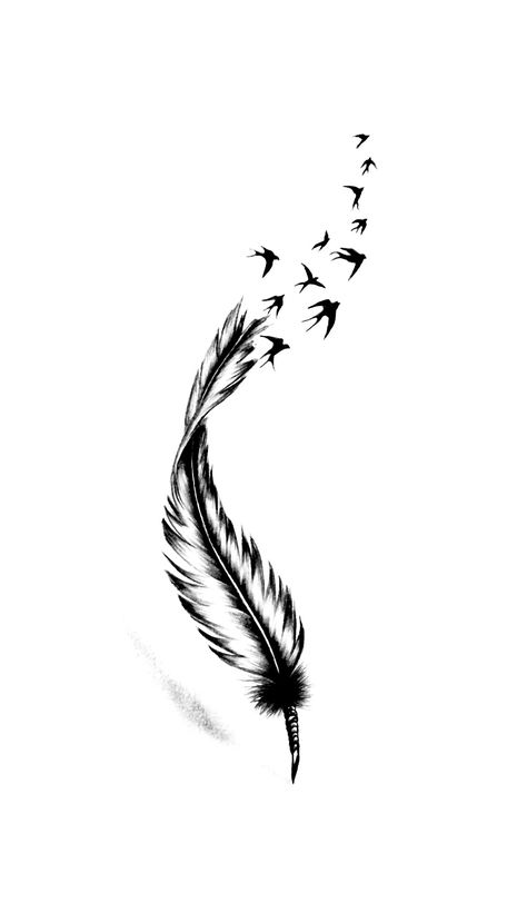 Flying Birds Tattoo Design, Birds Tattoo Design, Flying Birds Tattoo, Freedom Symbol Tattoo, White Feather Tattoos, Feather Tattoo Black, Black And White Feather, Feather With Birds Tattoo, Chicken Tattoo