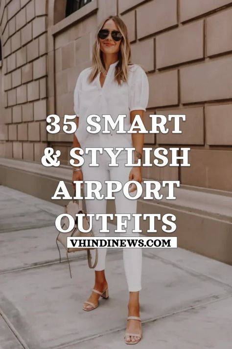 Smart and Stylish Airport Outfits : 35 Best Trendy, Classy, and Comfy Airport Outfits for Summer 70 Casual Work Travel Outfit, Smart Airport Outfit, Classy Travel Outfit Summer, Chic Plane Outfit Summer, Elegant Airport Outfit Travel Style, Plane Outfits Summer, Chic Airplane Travel Outfits, Classy Airport Outfit Summer, Airport Classy Outfit