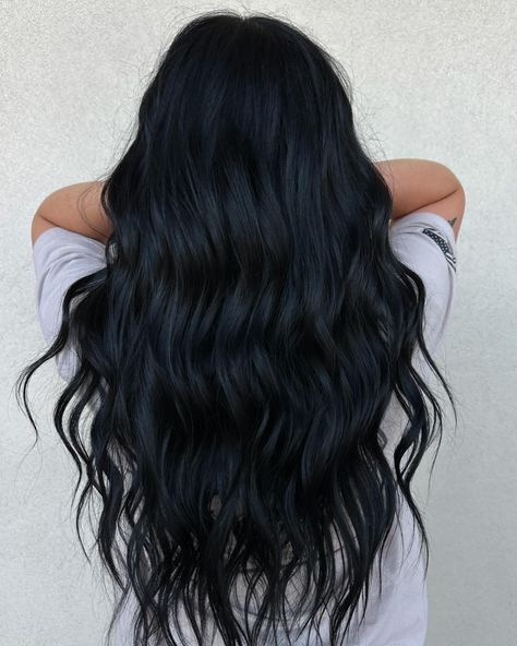 Have you booked your glaze to refresh your hair ? Dm or click the link in the bio 💙🌀🫐 #toner #blackhair #curlyhair #curlinghair #glaze #glazerefresh #explore #azhair #azhairstylist #scottsdalearizona #phoenixarizona #phoenixhairstylist #wanderingwildflowerco #longdarkhair #longhair #longhairstyles #wavycurls #wavyhair Jet Black Hair With Extensions, Dark With Dimension Hair, Western Black Hair, Jet Black Wavy Hair, Black Hair Inspo Long, Level 2 Hair Color, Long Black Hair Wavy, Black Hair Curled, Dark Dark Brown Hair