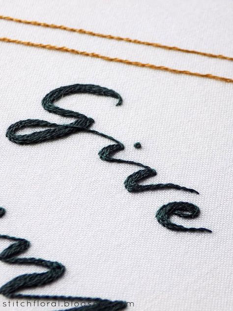 Hand embroidery lettering ideas Handwriting Embroidery Stitches, Letter Embroidery Stitches, Embrodery Stiching Ideas Letters, Hand Lettering Embroidery, Lettering Stitch Embroidery, Lettering Embroidery Hand, Thick Embroidery Letters, Hand Embroidered Lettering, Embroidery Words Letters Stitches