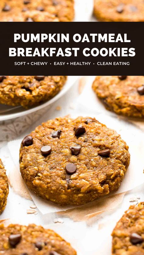 This healthy pumpkin oatmeal breakfast cookies recipe is SO easy to make! They're soft, chewy & taste like pumpkin pie! The BEST pumpkin breakfast cookies you'll ever have! ♡ healthy pumpkin oatmeal chocolate chip cookies. pumpkin oatmeal cookies vegan. gluten free pumpkin breakfast cookies for kids. pumpkin oatmeal chocolate chip cookies easy. pumpkin breakfast cookies healthy. pumpkin cookies healthy clean eating low calorie. Pumpkin Oatmeal Breakfast, Healthy Pumpkin Oatmeal, Healthy Pumpkin Cookies, Pumpkin Oatmeal Chocolate Chip Cookies, Pumpkin Breakfast Cookies, Pumpkin Cookies Healthy, Wholesome Breakfast, Pumpkin Oatmeal Cookies, Oatmeal Breakfast Cookies