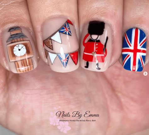 Royal Nails Fit for a King's Coronation: 80 Designs and Ideas Rainbow Toe Nails, Rainbow Nail Ideas, Royal Nails, Royals Nails, Flag Nails, Rainbow Nail Art, Royal Blue Nails, Rainbow Nail, Blue Bamboo