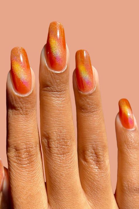 3d Nail Art Designs, Orange Nail Polish, Orange Cocktails, Orange Nail, Perfect Cat Eye, Cirque Colors, Holographic Nail Polish, Cat Eye Nails, Holographic Nails