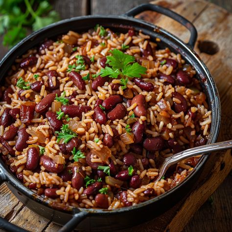 This recipe for Haitian Red Beans and Rice (diri kole) will take you to the exotic island of Haiti. This mix of spices and textures is great for any meal. Haitian Red Beans And Rice Recipe, Legume Recipes Haitian, Haitian Rice And Beans, Rice And Red Beans Recipe, Haitian Rice, Red Bean And Rice Recipe, Red Beans Recipe, Haitian Recipes, Red Beans And Rice Recipe