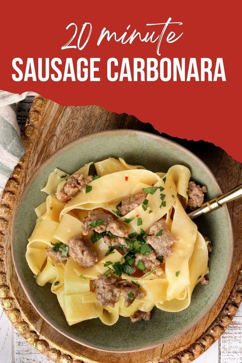 Sausage Carbonara Pasta, Sausage Carbonara, Creamy Bacon Carbonara, Traditional Carbonara Recipe, Recipe For Sausage, Chicken Sausage Pasta, Weeknight Pasta, Lemon Garlic Pasta, Easy Pasta Dishes