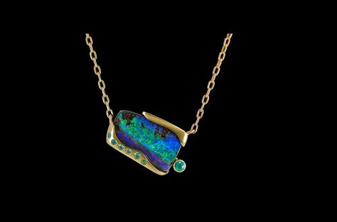 National Jeweler - 2014 Vision Awards Pendent Designs, Opal Necklaces, Boulder Opal Jewelry, Necklace Jewelry Display, Boulder Opal Necklace, Jewelry Opal, Boulder Opal Pendant, Bar Jewelry, Fancy Yellow Diamond