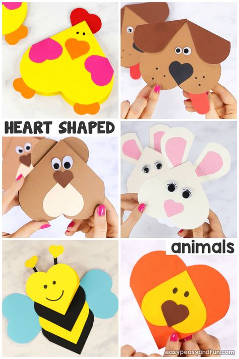 Heart Animals Crafts - Valentines Heart Shaped Animals - Easy Peasy and Fun Heart Shaped Animals, Animals Crafts For Kids, Animals Crafts, Heart Animals, Valentine Art Projects, Arts And Crafts For Adults, Arts And Crafts For Teens, Preschool Valentines, Valentine Crafts For Kids