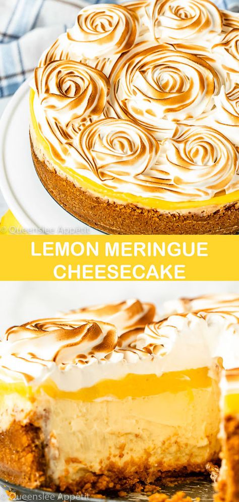 Lemon Meringue Cheesecake ~ Recipe | Queenslee Appétit Tart Lemon Curd, Meringue Cheesecake, Cheesecake Tart, Toasted Meringue, Lemon Meringue Cheesecake, Lemon Cheesecake Recipes, Meringue Pie Recipes, Diy Cupcake, Cheesecake Dessert