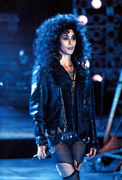 1989 Iconic Cher Outfits, Cher Singer, Blue Hair And Black, 80s Cher, 80s Rocker Chick, Madonna 80s Outfit, Cher Halloween, Madonna 80s Fashion, Cher 80s