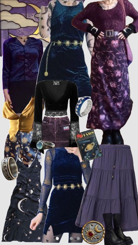 Witchy Y2k Outfits, Moon Core Outfits, Moon Outfit Aesthetic, Midsize Whimsigoth, Whimsigoth Winter Outfits, Corporate Whimsigoth, Whimsigoth Outfits Plus Size, Moon Inspired Outfits, 1990s Whimsigoth