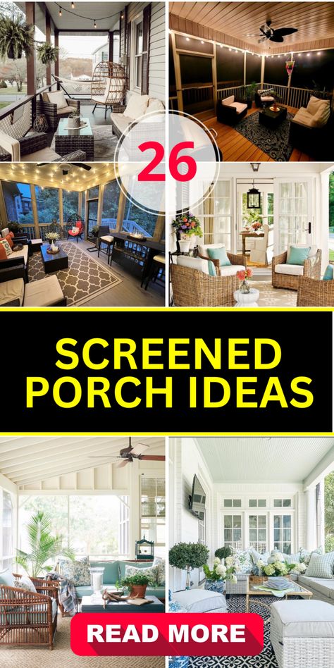 Top 26 Screened Porch Ideas for a Stylish & Comfy Outdoor Retreat - placeideal.com Farmhouse Screened In Porch Ideas, Closed In Porch Ideas Farmhouse, Decorating Screened In Porches, Screen In Porch Decorating Ideas, Closed Porch Ideas, Screened In Porch Furniture Ideas, Closed In Back Porch Ideas, Enclosed Porch Ideas Front Entry, Screened In Porch Ideas On A Budget