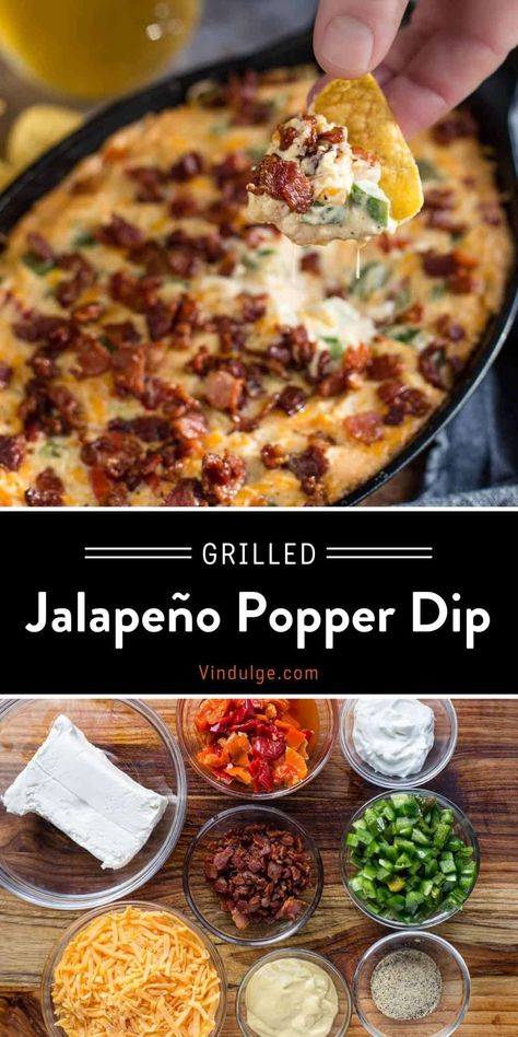 Popper Dip Recipe, Grilled Jalapeno Poppers, Jalapeno Popper Dip Recipe, Chip Dip Recipes, Recipe With Bacon, Bbq Appetizers, Smoked Jalapeno, Jalapeno Popper Dip, Popper Dip