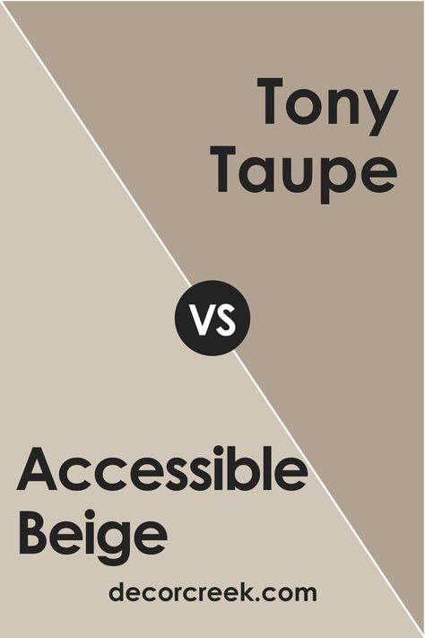 SW Tony Taupe is a much deeper, darker color than Accessible Beige. Its rich taupe undertones lend it a stronger presence, making it a suitable choice for rooms where a more dramatic, intense look is desired. On the other hand, Accessible Beige, with its balanced undertones of taupe and gray, is more subdued and softer, imparting a serene, relaxing feel. Sw Tony Taupe, Tony Taupe Sherwin Williams, Sherwin Williams Tony Taupe, Tony Taupe, Accessible Beige Sw, Accessible Beige Sherwin Williams, Taupe Living Room, Taupe Paint Colors, Taupe Bedroom