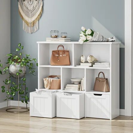 Rosecliff Heights Aliyannah 39.4"W x 35.4'' H Cube Bookcase | Wayfair Freestanding Bookcase, White Storage Cabinets, 3 Drawer Storage, Cube Toy, Comfortable Life, Toy Storage Organization, Cube Bookcase, Playroom Storage, Furniture Bookshelves