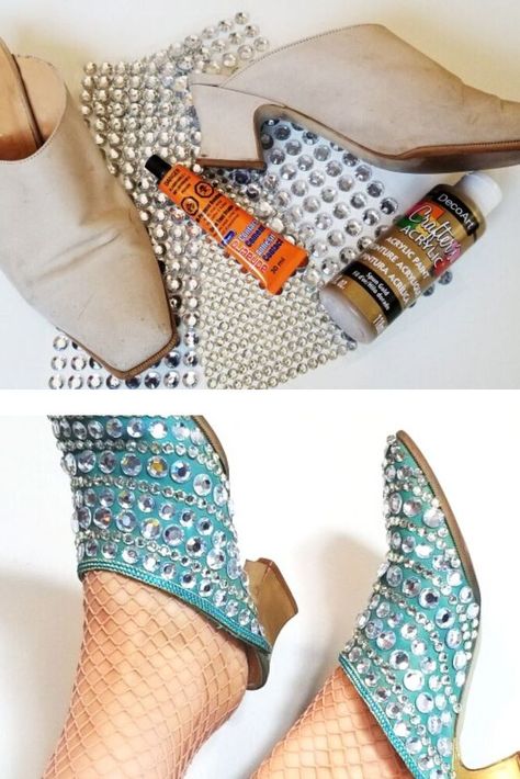 diy embellished mules Old Shoes Upcycle, Old Shoes Diy, Diy Shoes Makeover, Upcycling Shoes, Shoes Makeover, Upcycle Shoes, Shoe Refashion, Shoe Makeover, Recycled Dress