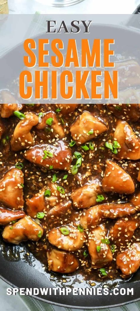 Sesame chicken is a classic recipe that tastes even better than take out! With a sauce made with ginger, soy sauce, and sesame seeds this dish is quick and easy to prepare! #spendwithpennies #sesamechicken #dinner #maincourse #Asian #takeout #Chinese Sesame Recipes, Easy Sesame Chicken, Sesame Chicken Recipe, Diner Recept, Sesame Chicken, Asian Inspired Recipes, Asian Dishes, Asian Inspired, Easy Chicken Recipes