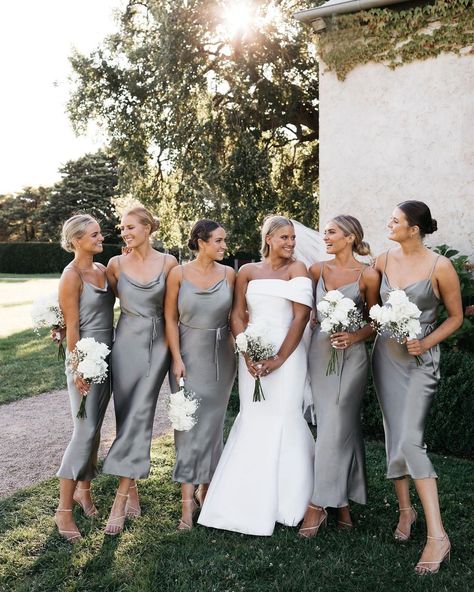 Silver Grey Bridesmaid Dresses, Silver Bridesmaid Dresses, Bridal Party Gowns, Grey Bridesmaids, Silver Bridesmaid, Dream Wedding Decorations, Bridesmaid Colors, Spring Wedding Colors, Grey Bridesmaid Dresses